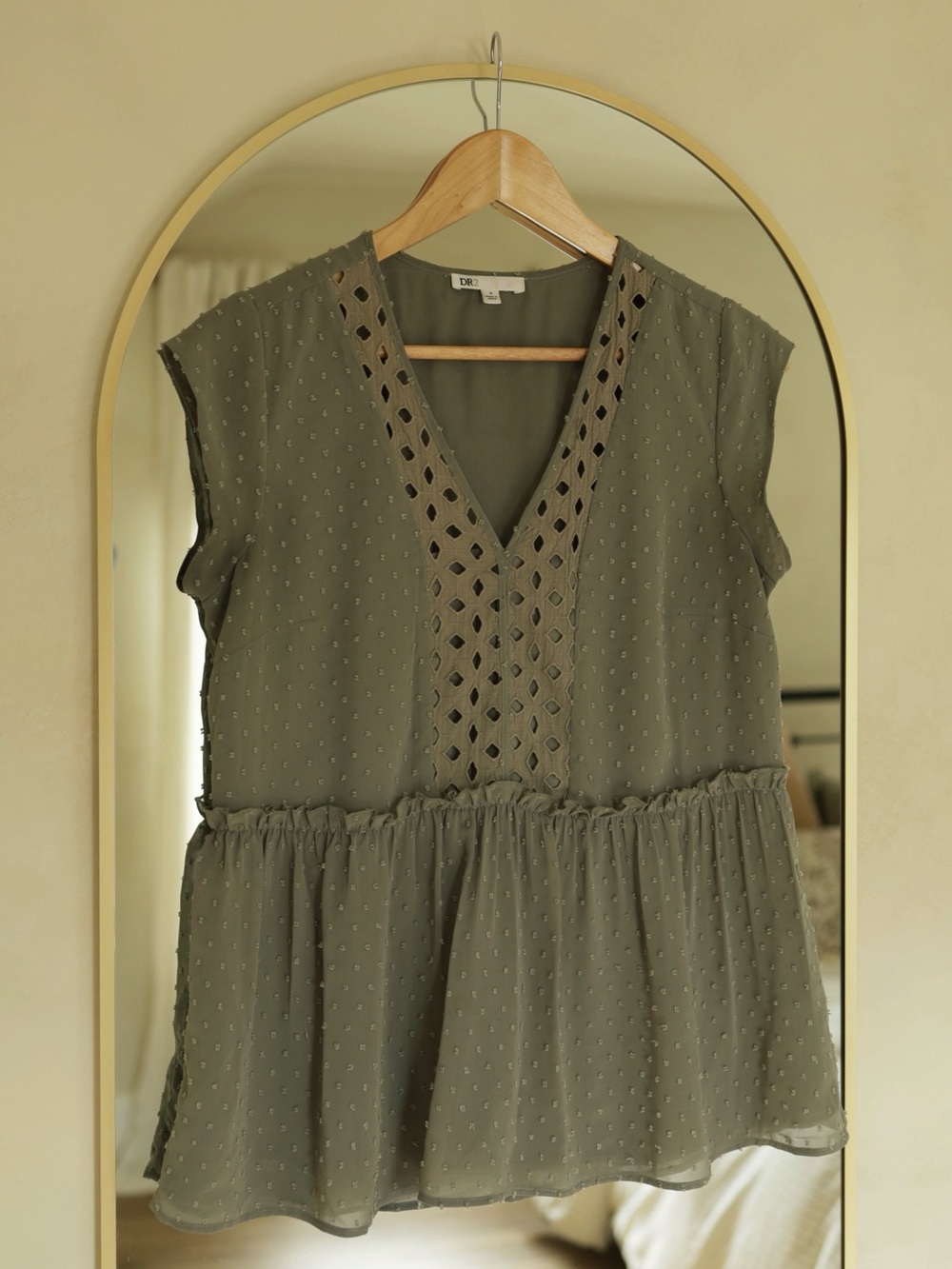 Olive Green V-Neck Peplum Top